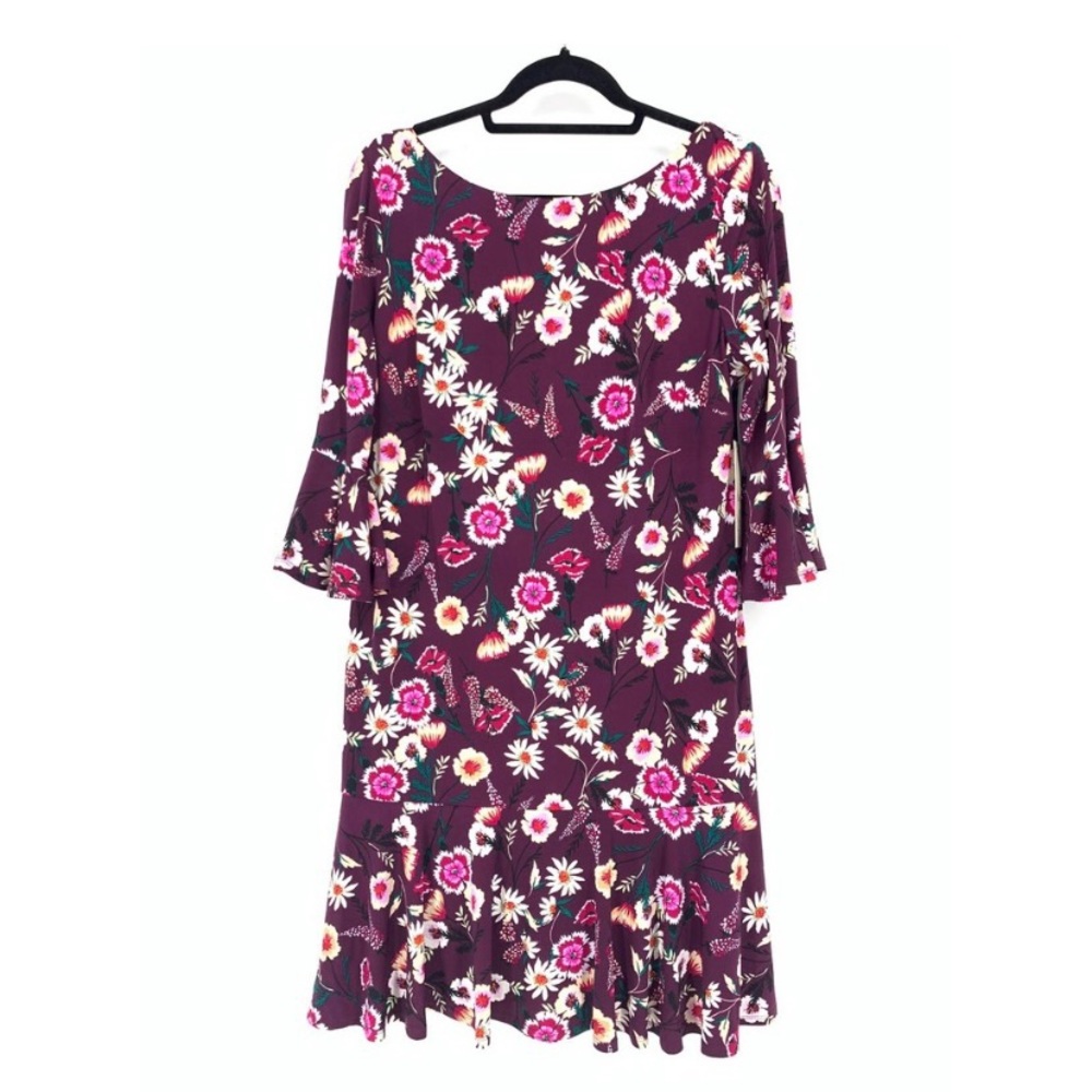 Eliza J Womens Size 14 Bell Sleeve Sheath Dress Jersey Floral Print Wine NEW